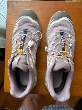 Salomon Lavender and Yellow Trail Sneakers